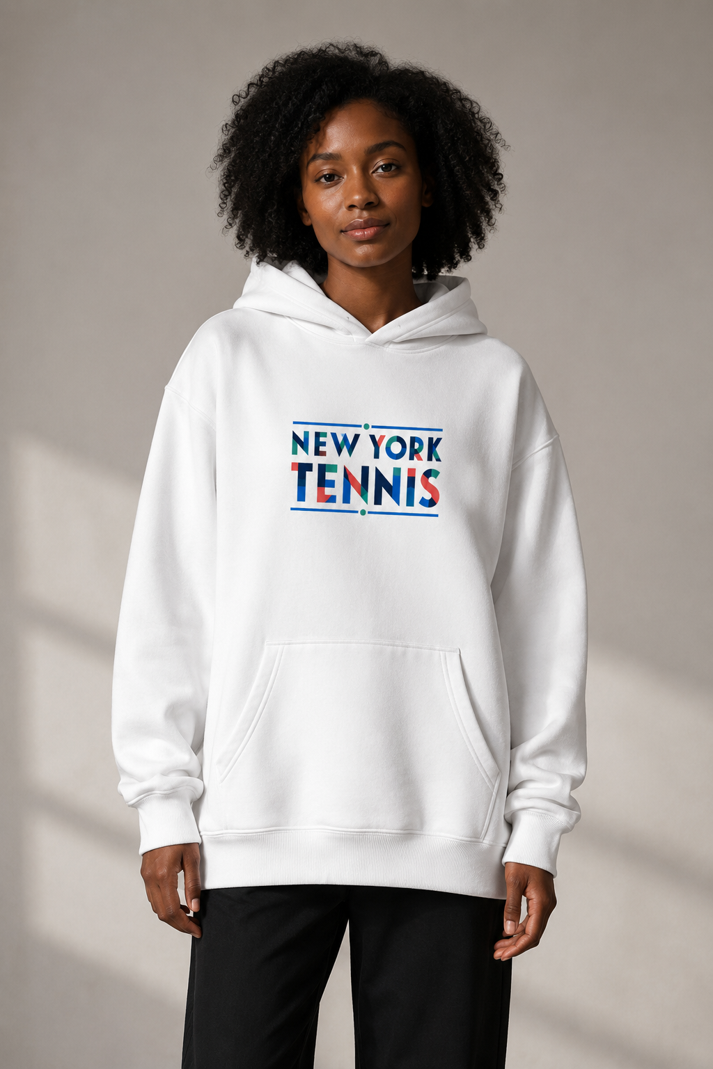 Sweat à capuche New York Tennis Monumental 4. design textile unisexe [color:white] [view:front]