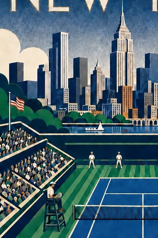 Affiche New York Tennis New York Tennis Stadium Court View, affiche Art déco de tennis new-yorkaise