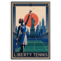 Affiche New York Tennis Liberty Tennis Femme service, affiche Art déco de tennis new-yorkaise
