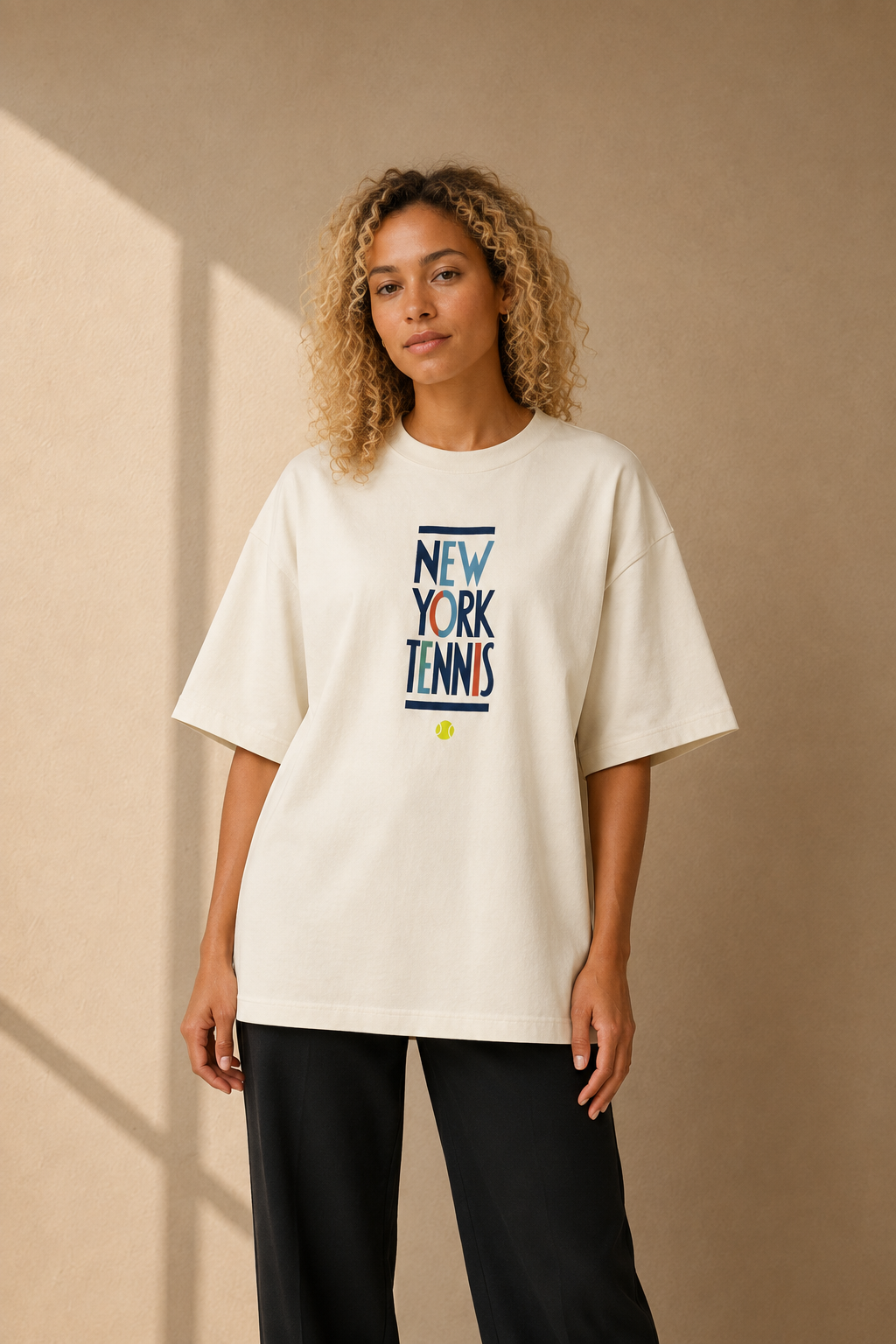 T-shirt New York Tennis Typographie compacte 22. design textile unisexe [color:natural] [view:front]