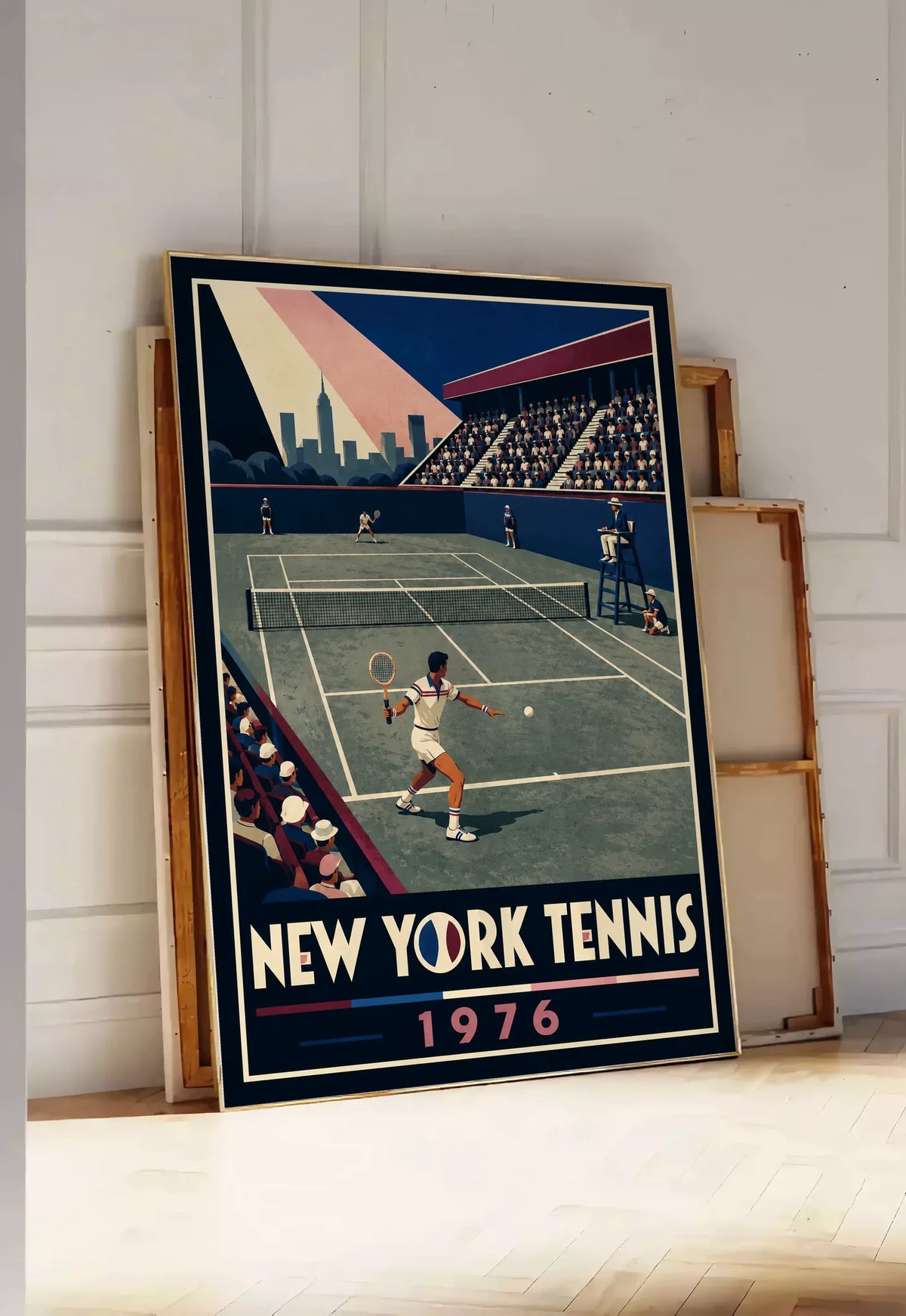 Affiche New York Tennis New York Tennis 1976 Har-Tru vue latérale View, affiche Art déco de tennis new-yorkaise