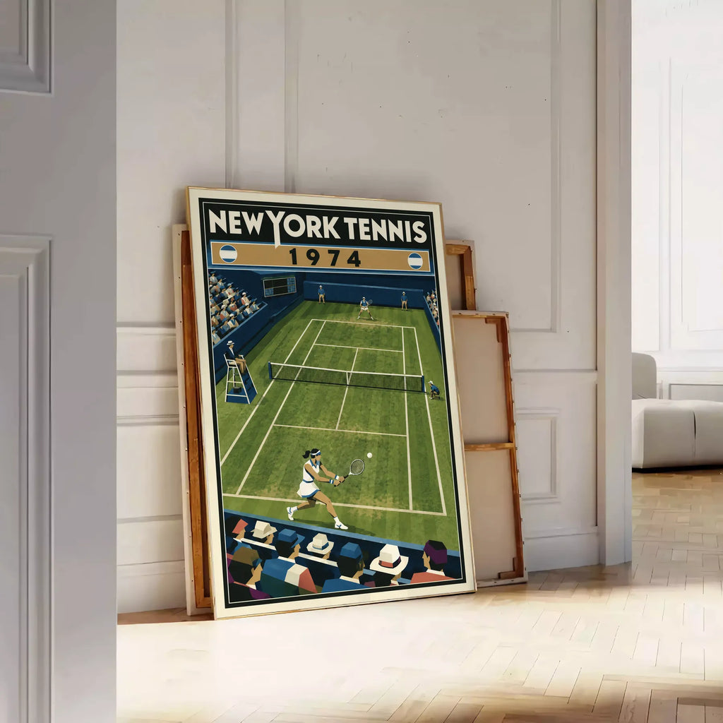 Affiche New York Tennis New York Tennis 1974 gazon revers croisé, affiche Art déco de tennis new-yorkaise