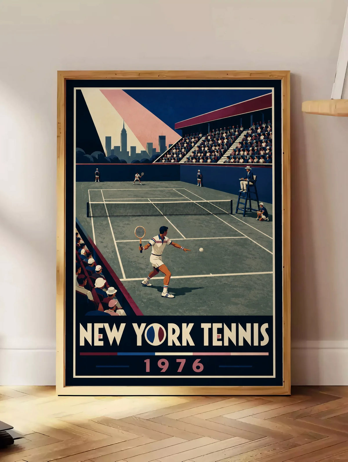 Affiche New York Tennis New York Tennis 1976 Har-Tru vue latérale View, affiche Art déco de tennis new-yorkaise