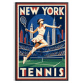 Affiche New York Tennis Tennis Female action offensive, affiche Art déco de tennis new-yorkaise