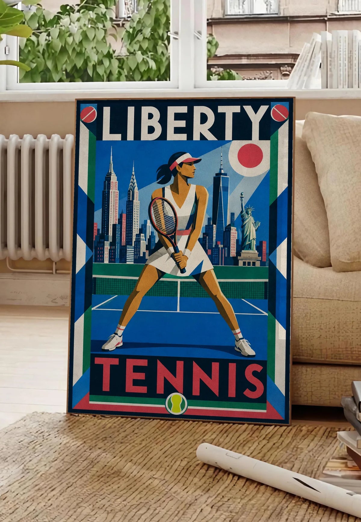 Affiche New York Tennis New York Tennis Femme prêt Pose, affiche Art déco de tennis new-yorkaise
