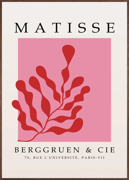 Affiche Algue Rouge sur Rose Papiers Decoupes — Henri Matisse — encadrement chêne