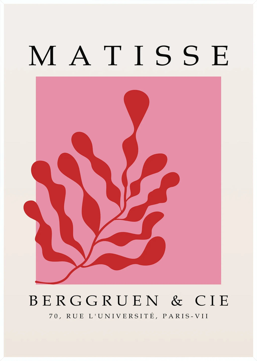 Affiche Algue Rouge sur Rose Papiers Decoupes — Henri Matisse — encadrement blanc