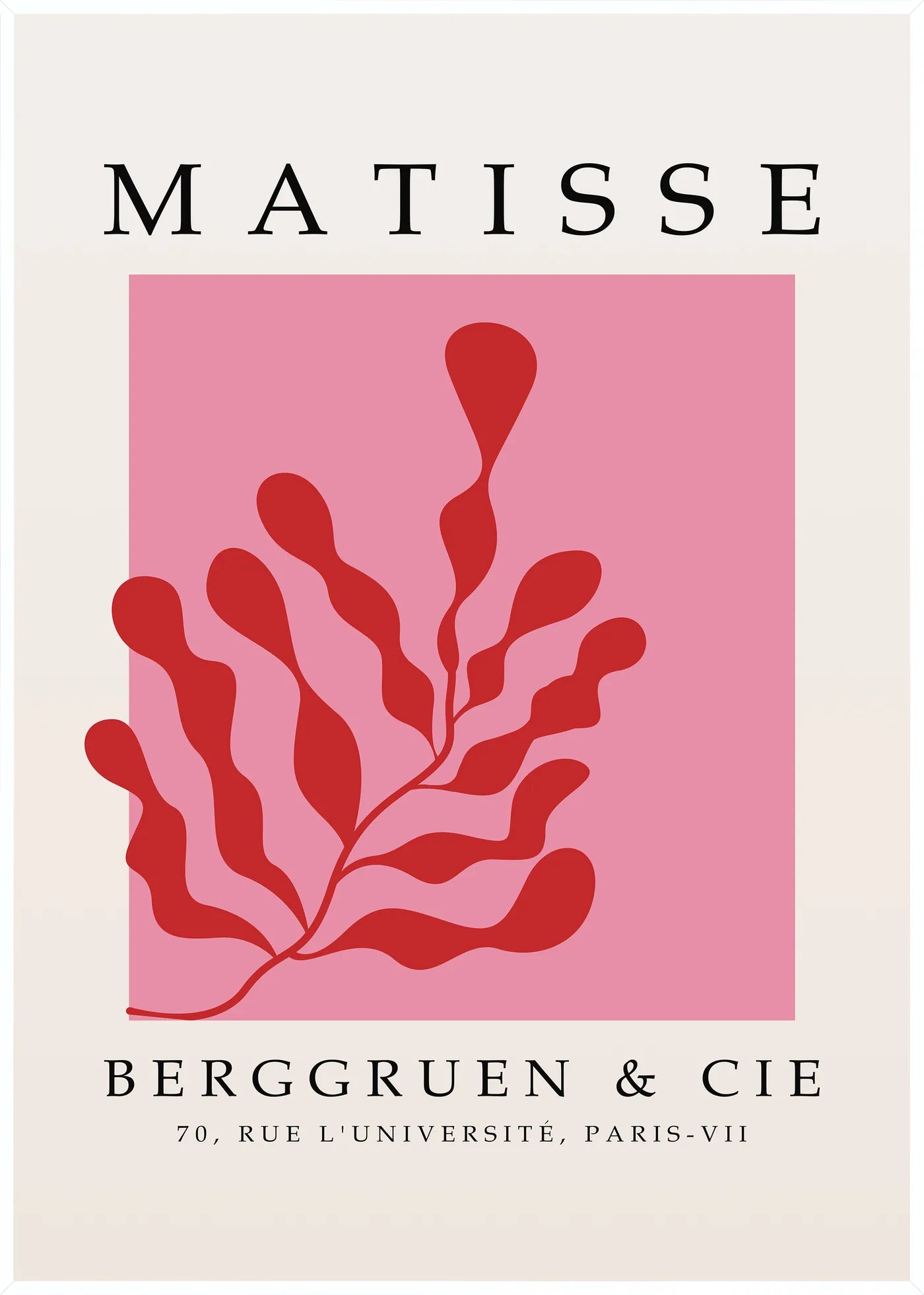 Affiche Algue Rouge sur Rose Papiers Decoupes — Henri Matisse — encadrement blanc