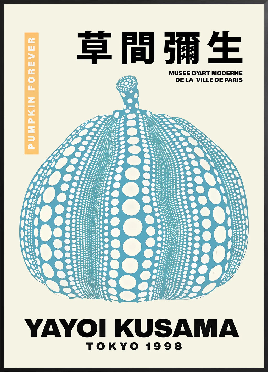 Affiche Citrouille bleue à pois Art Japonais — Yayoi Kusama — encadrement noir