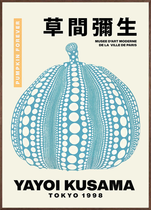 Affiche Citrouille bleue à pois Art Japonais — Yayoi Kusama — encadrement chêne
