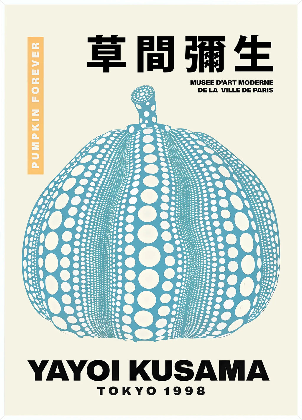 Affiche Citrouille bleue à pois Art Japonais — Yayoi Kusama — encadrement blanc