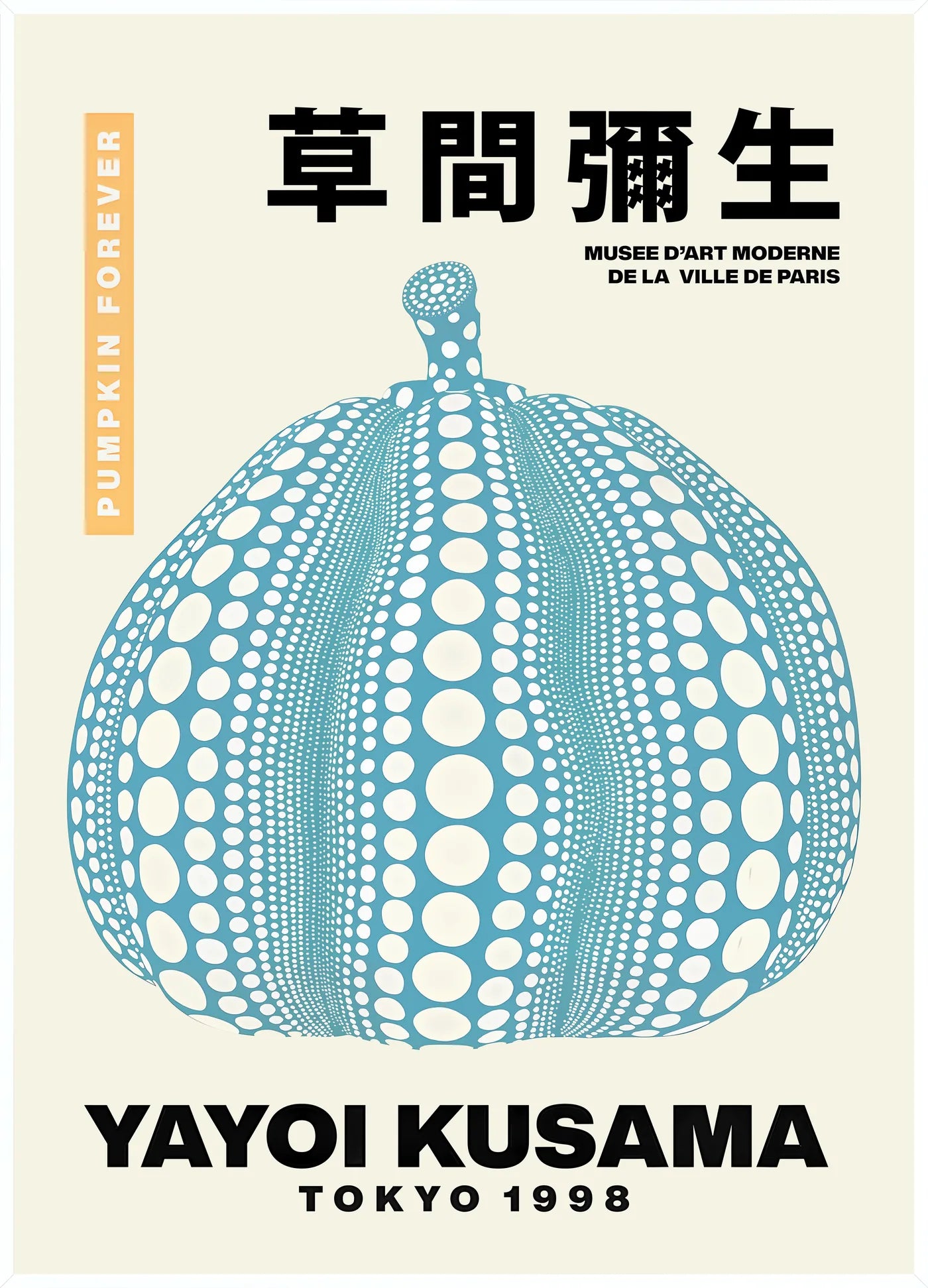 Affiche Citrouille bleue à pois Art Japonais — Yayoi Kusama — encadrement blanc