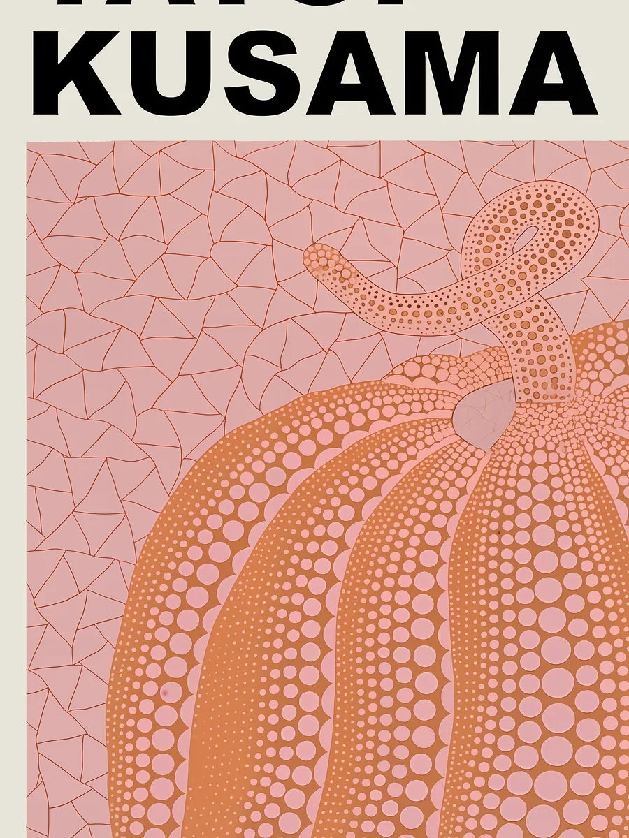 Affiche Citrouille orange à pois Art Japonais, Fond Rose — Yayoi Kusama — détail de l'œuvre