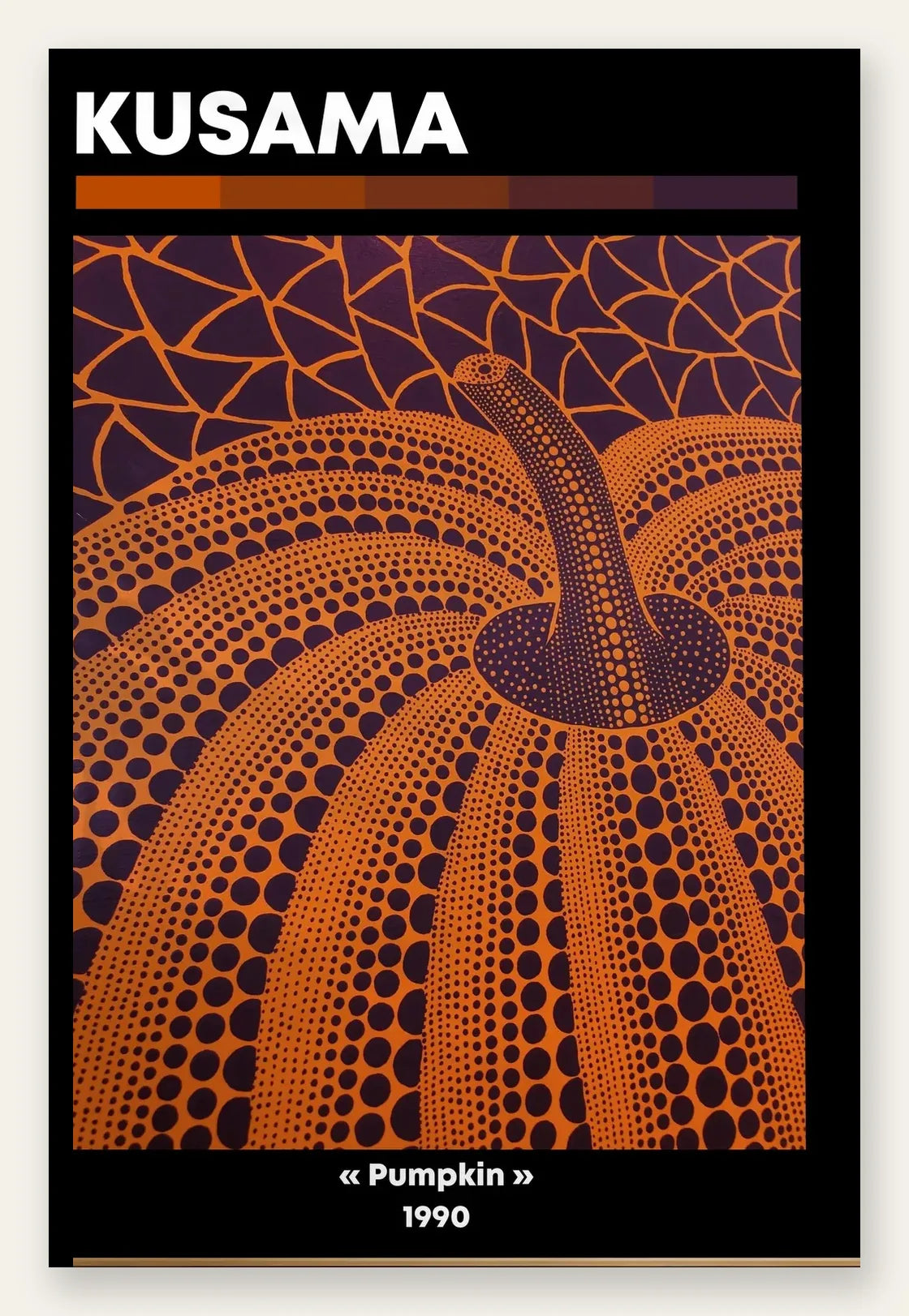 Affiche Citrouille orange à pois Art Japonais, Fond Violet — Yayoi Kusama — vue catalogue