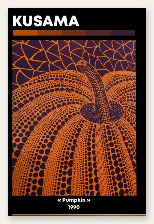 Affiche Citrouille orange à pois Art Japonais, Fond Violet — Yayoi Kusama — vue catalogue