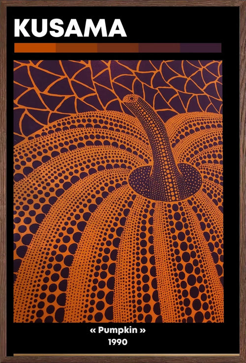 Affiche Citrouille orange à pois Art Japonais, Fond Violet — Yayoi Kusama — encadrement chêne