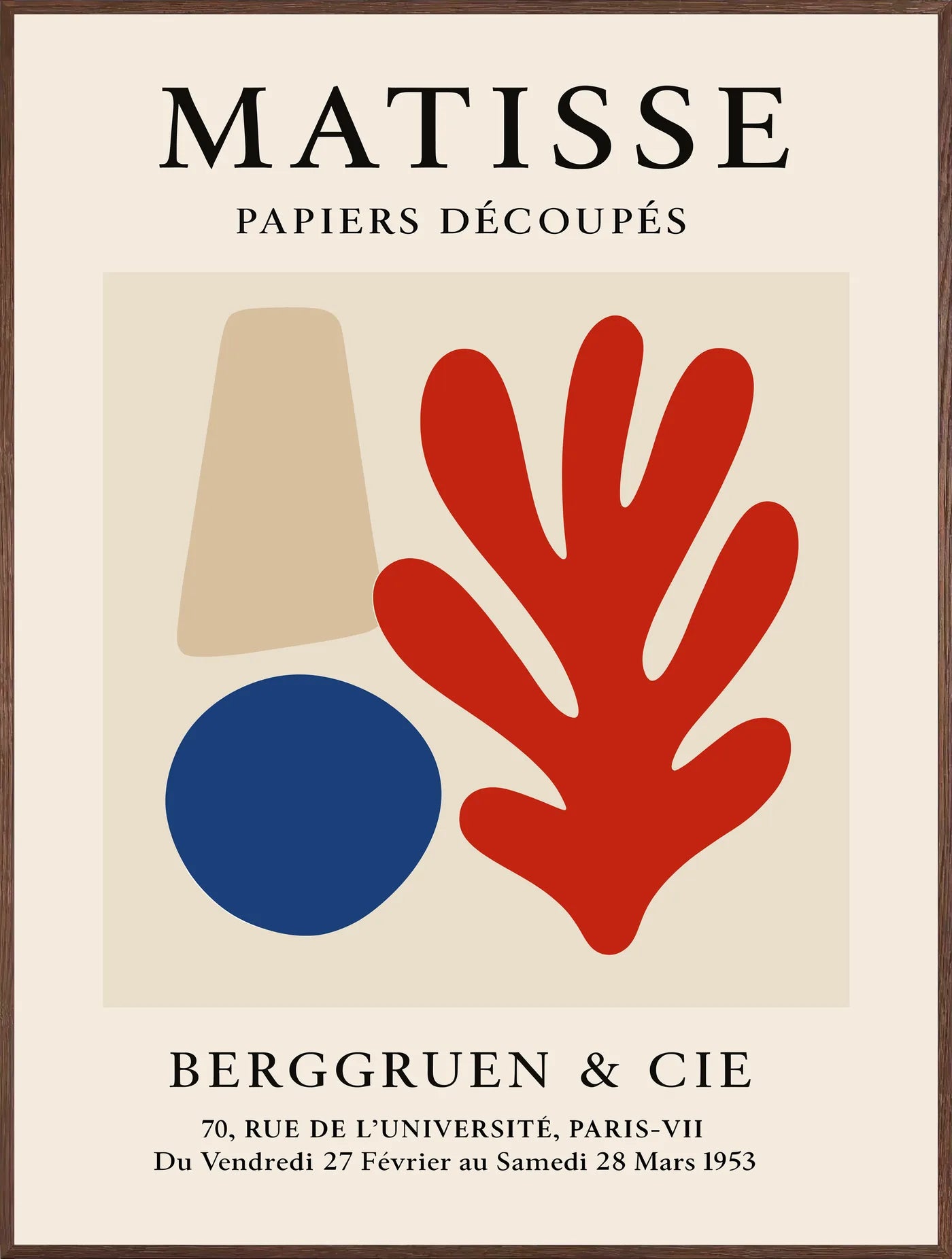 Affiche Cone Cercle et Corail Papiers Decoupes — Henri Matisse — encadrement chêne