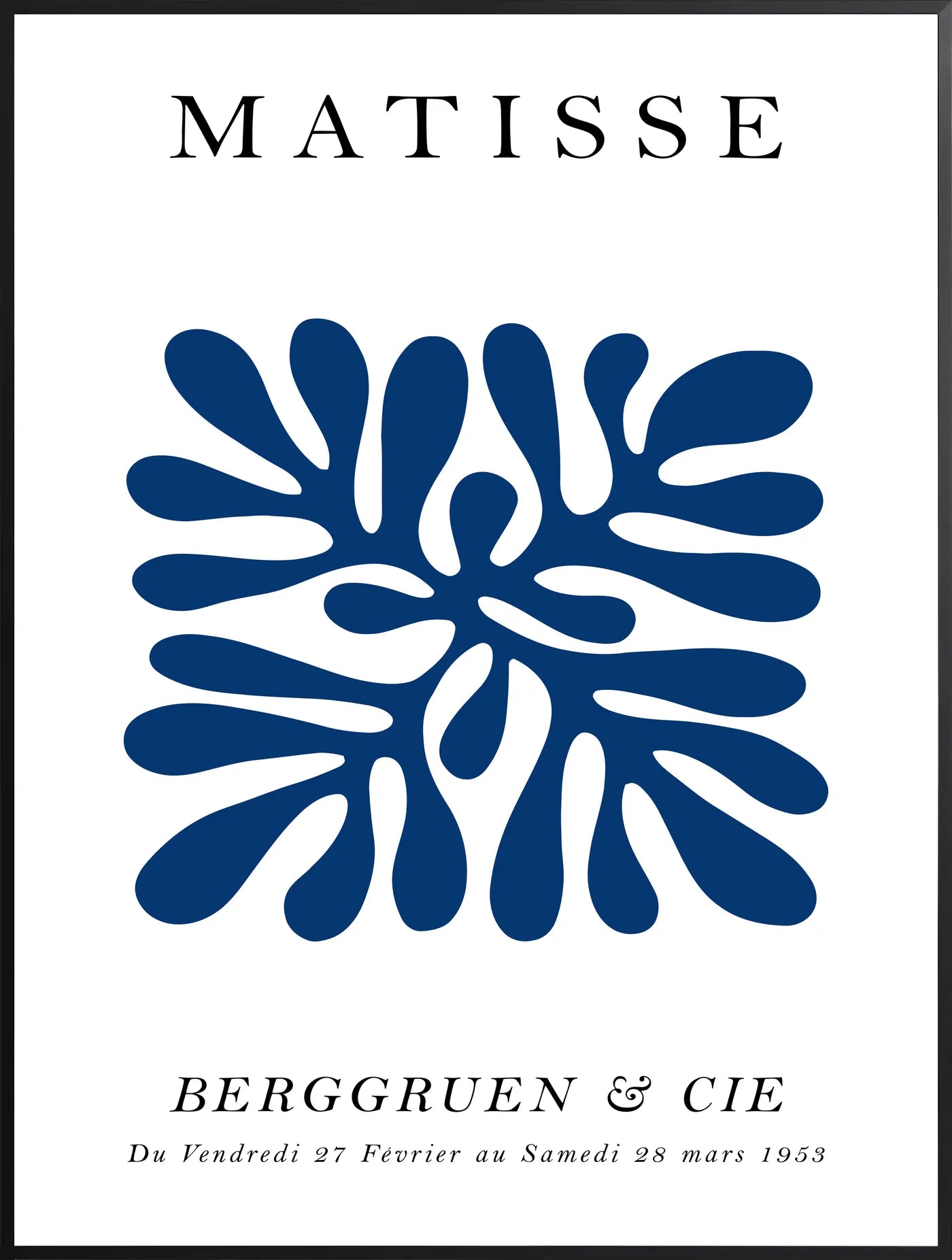 Affiche Corail Bleu Symetrique Papiers Decoupes — Henri Matisse — encadrement noir