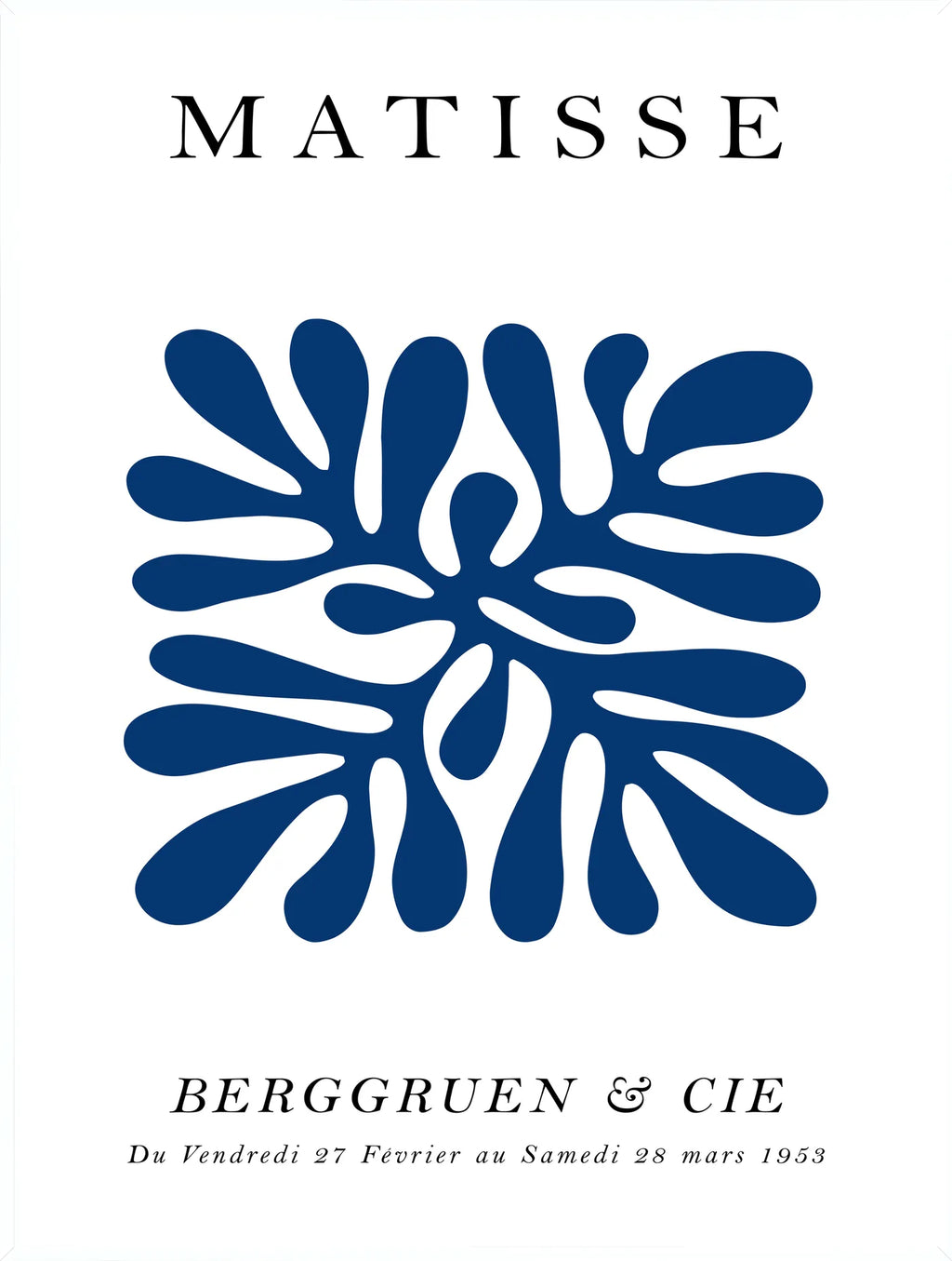 Affiche Corail Bleu Symetrique Papiers Decoupes — Henri Matisse — encadrement blanc