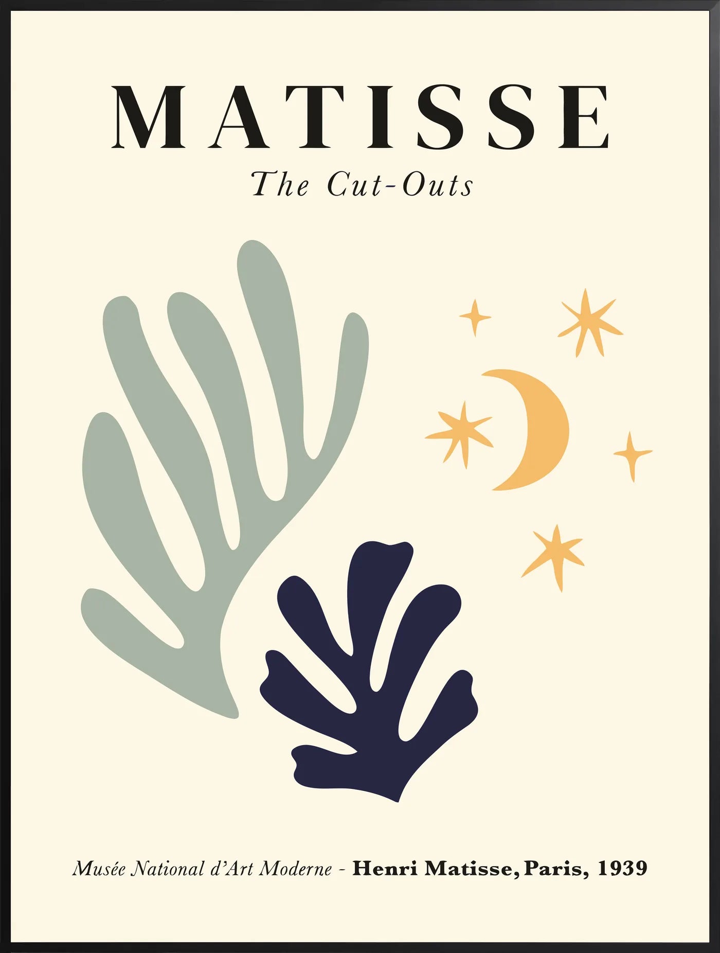 Affiche Corail Lune et Etoiles Papiers Decoupes — Henri Matisse — encadrement noir