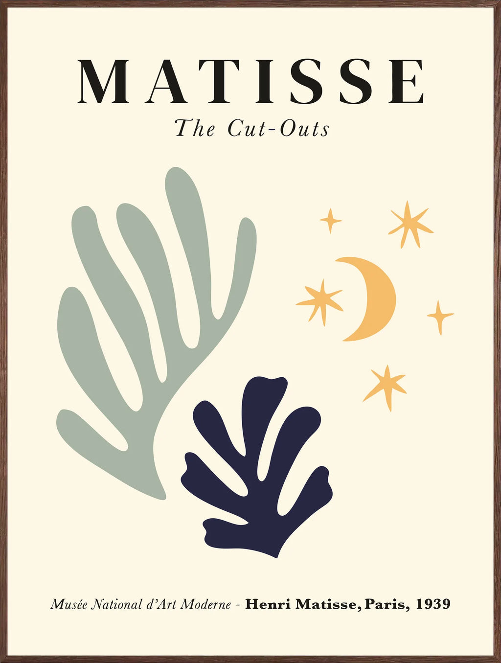 Affiche Corail Lune et Etoiles Papiers Decoupes — Henri Matisse — encadrement chêne