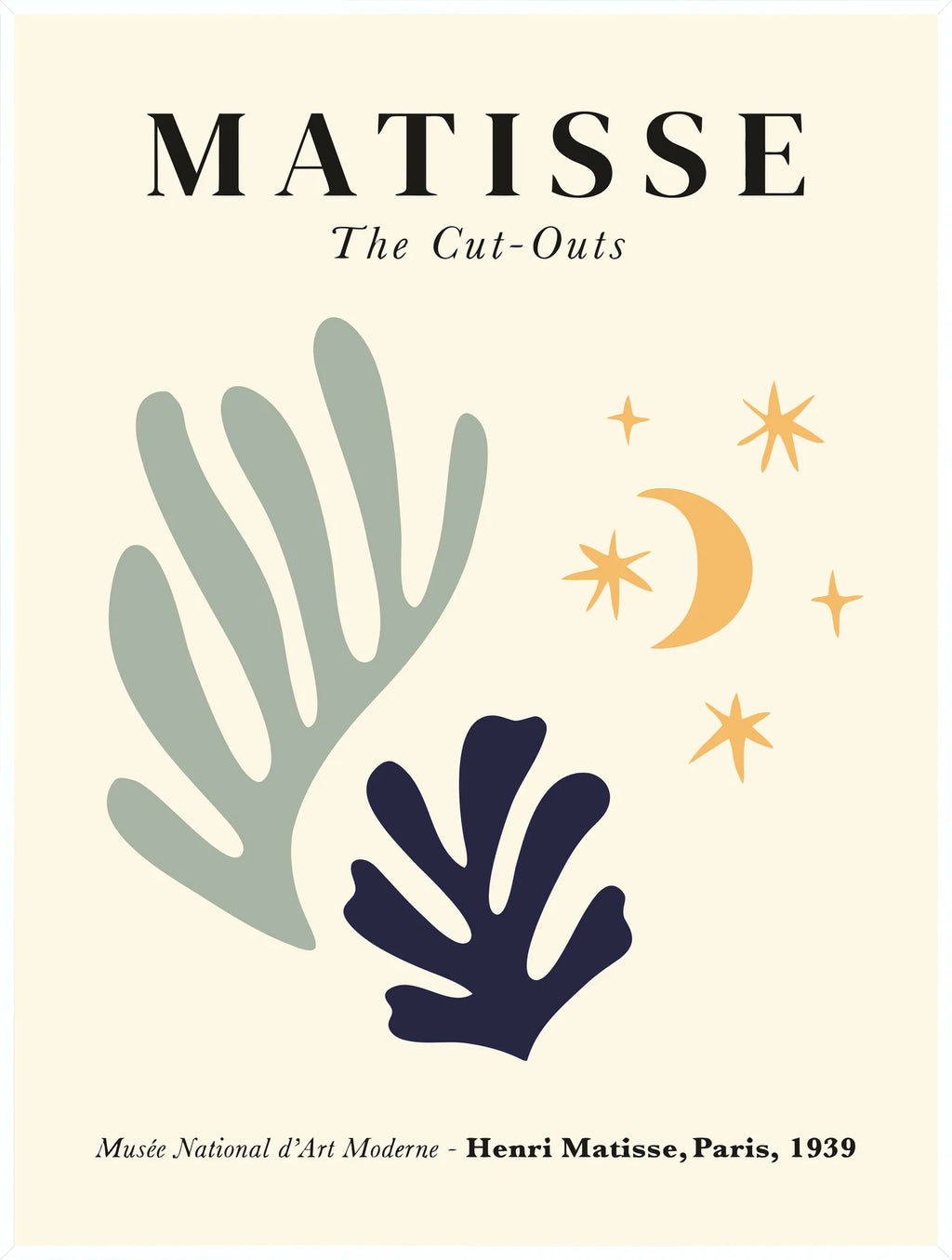 Affiche Corail Lune et Etoiles Papiers Decoupes — Henri Matisse — encadrement blanc
