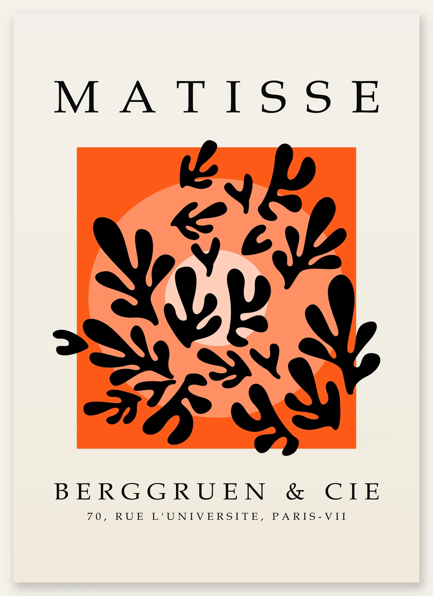 Affiche Corail Noir sur Orange Papiers Decoupes — Henri Matisse — vue catalogue