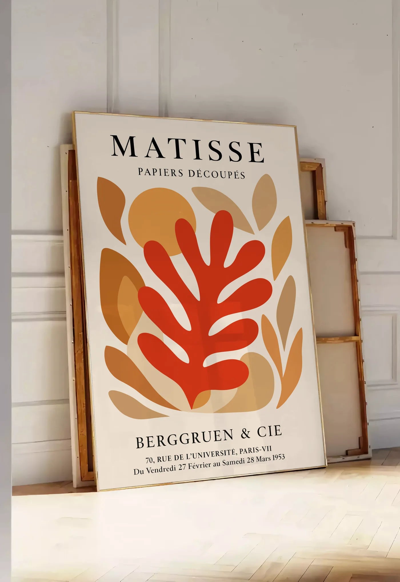 Affiche Corail Rouge Tons Automne Papiers Decoupes — Henri Matisse — mise en situation dans une entrée