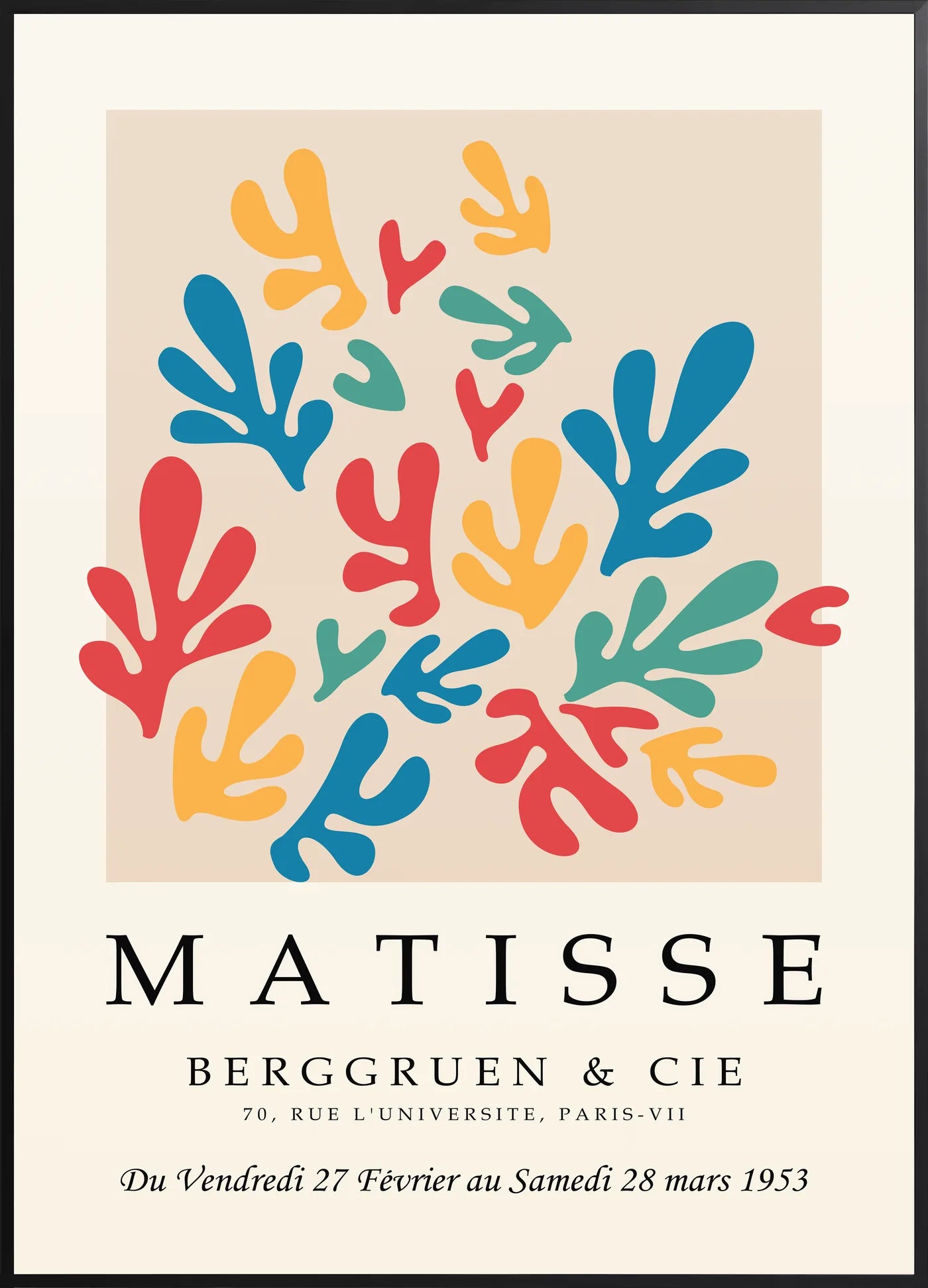 Affiche Corails Multicolores Papiers Decoupes — Henri Matisse — encadrement noir