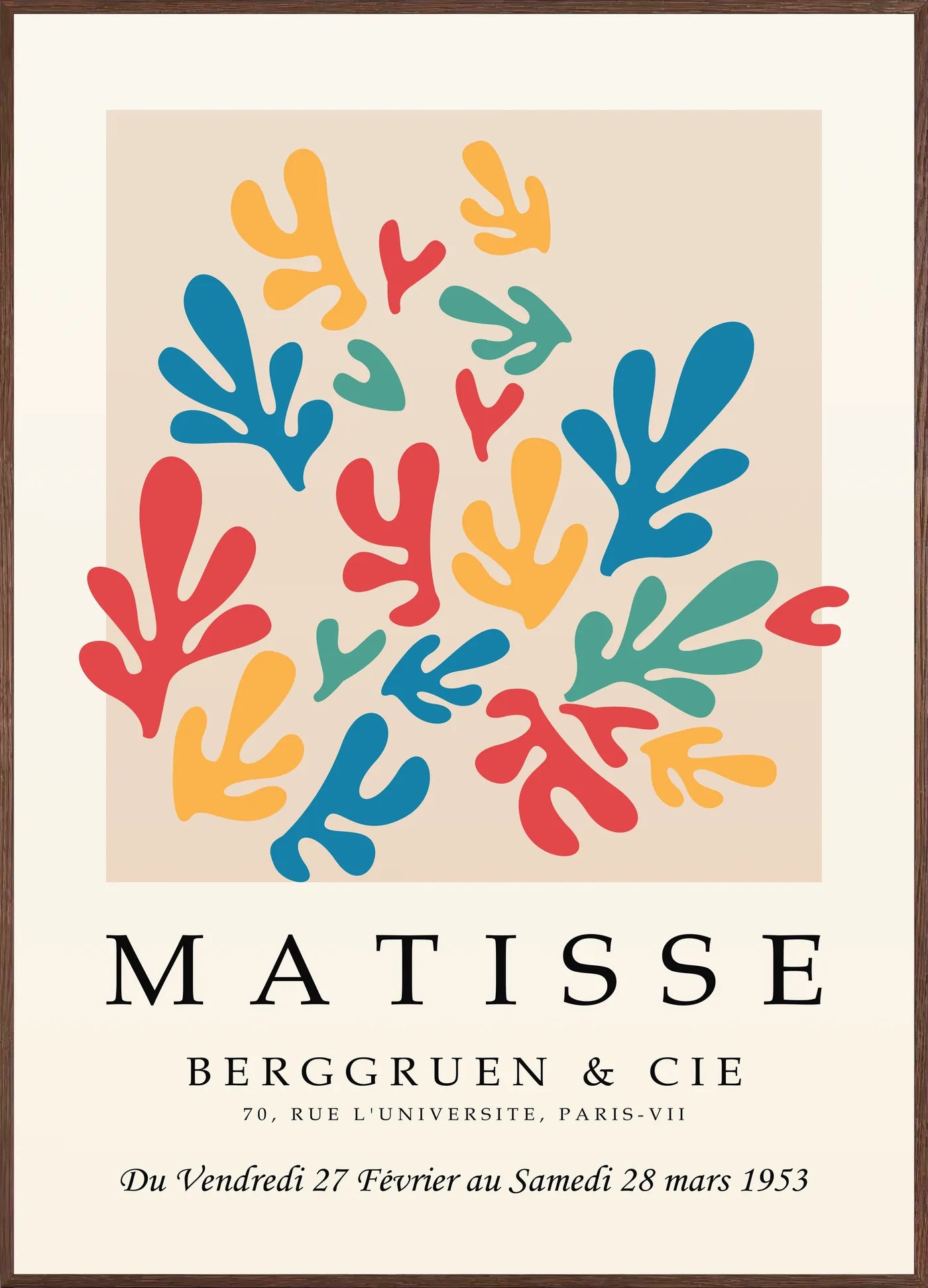 Affiche Corails Multicolores Papiers Decoupes — Henri Matisse — encadrement chêne