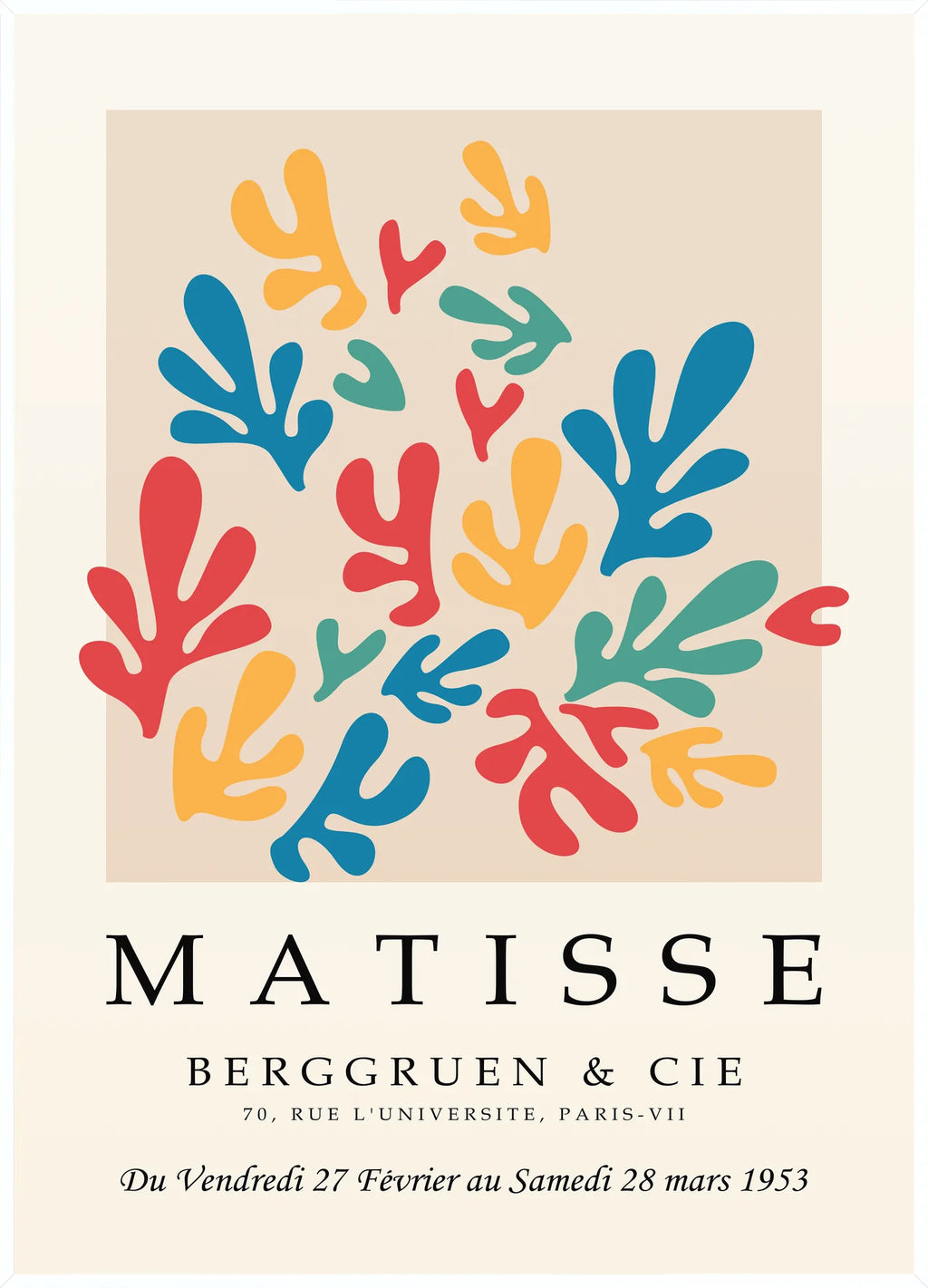 Affiche Corails Multicolores Papiers Decoupes — Henri Matisse — encadrement blanc