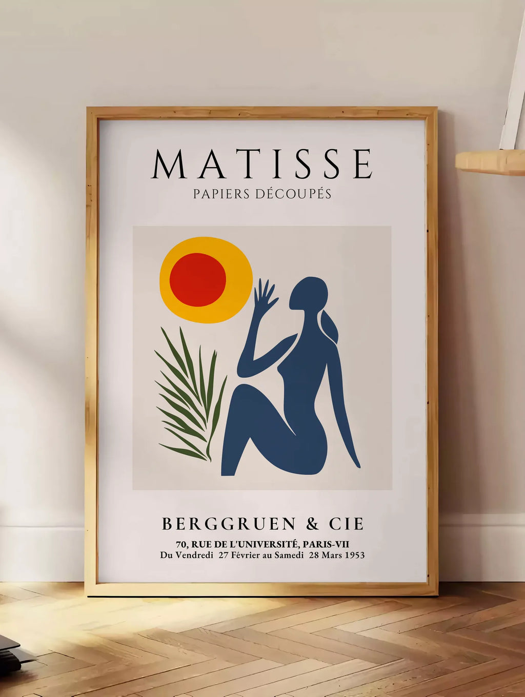 Affiche Femme et Soleil Papiers Decoupes — Henri Matisse — mise en situation dans un intérieur lumineux