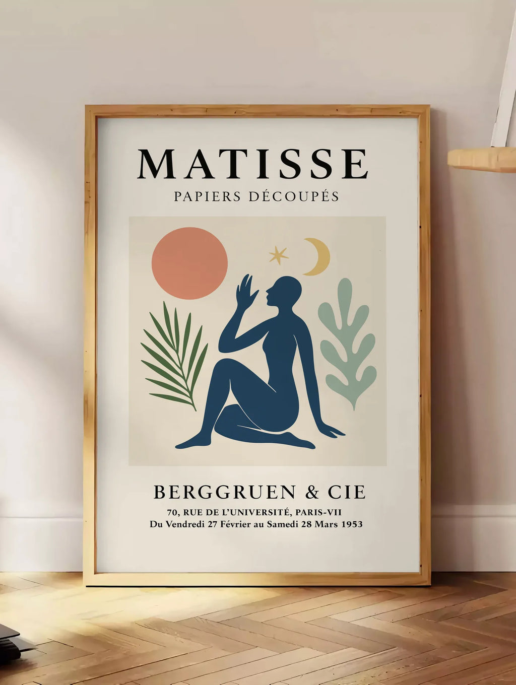 Affiche Femme Lune et Etoile Papiers Decoupes — Henri Matisse — mise en situation dans un intérieur lumineux