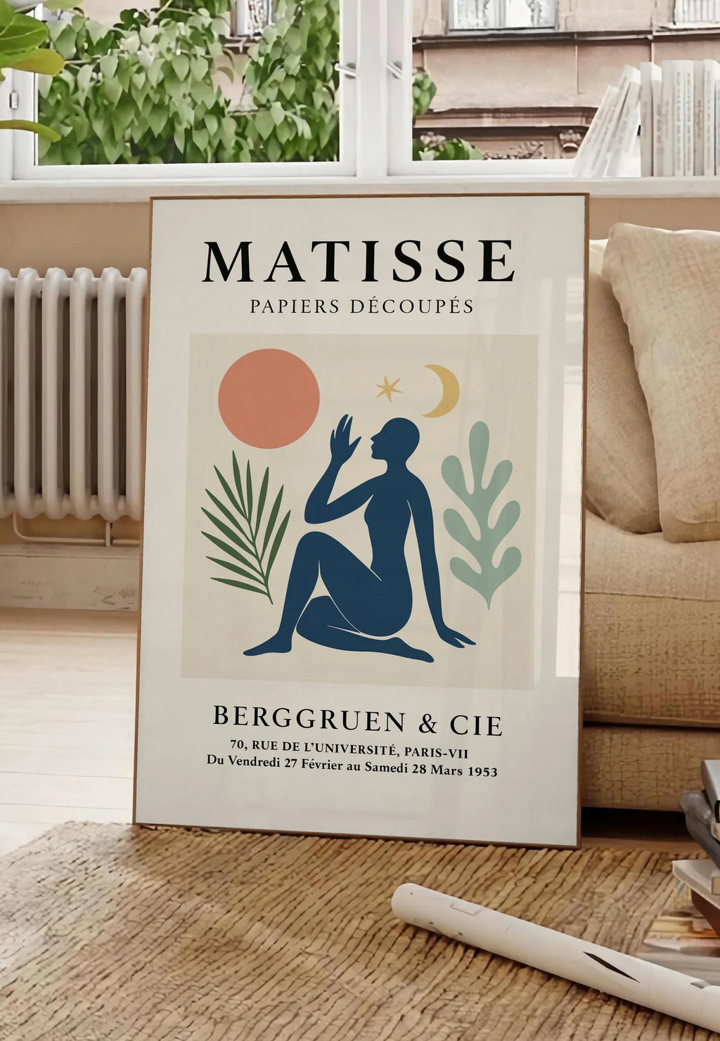 Affiche Femme Lune et Etoile Papiers Decoupes — Henri Matisse — mise en situation dans un salon