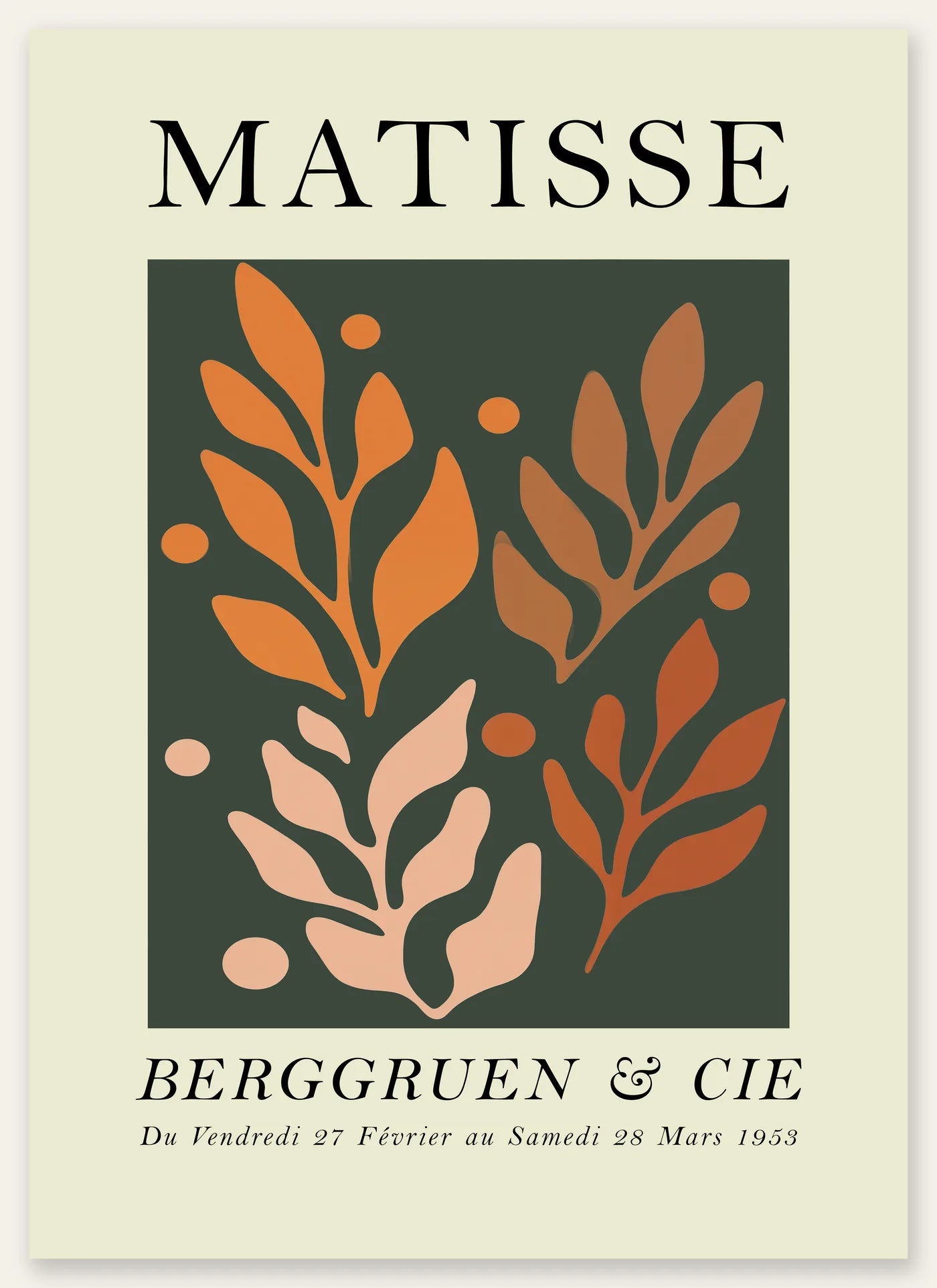 Affiche Feuillages Orange sur Vert Papiers Decoupes — Henri Matisse — vue catalogue