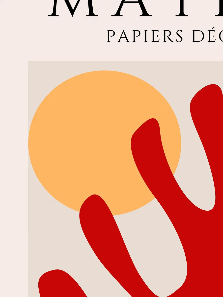 Affiche Feuille Corail Rouge et Soleil Papiers Decoupes — Henri Matisse — détail de l'œuvre