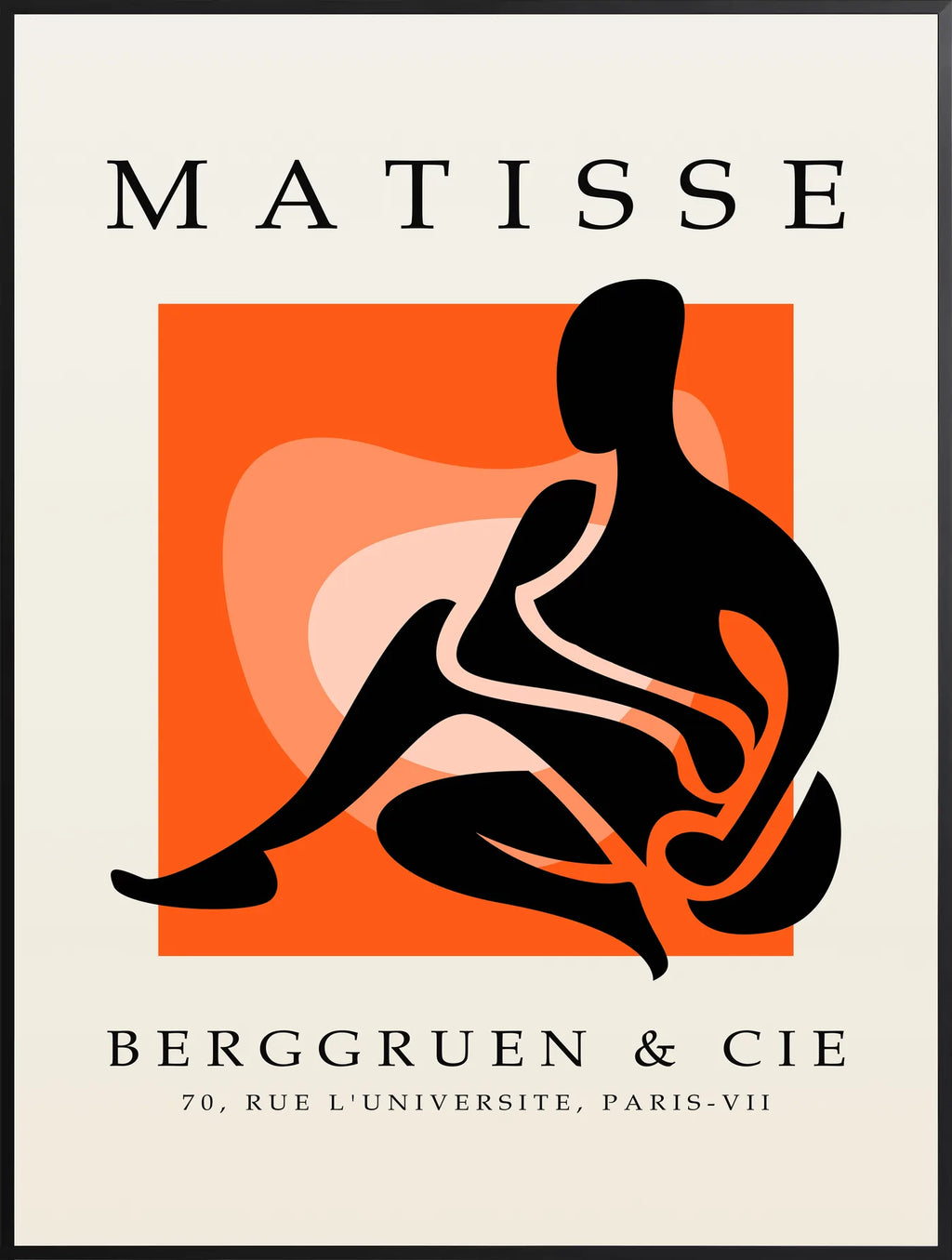 Affiche Figure Noire sur Orange Papiers Decoupes — Henri Matisse — encadrement noir
