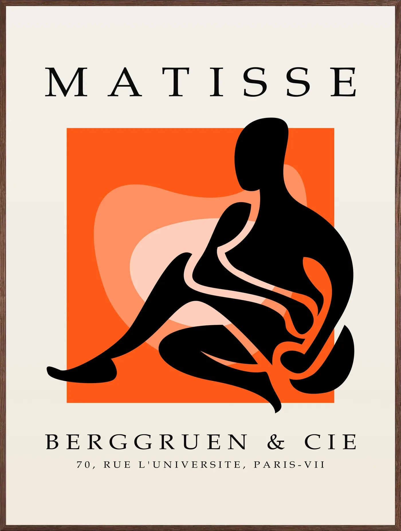 Affiche Figure Noire sur Orange Papiers Decoupes — Henri Matisse — encadrement chêne
