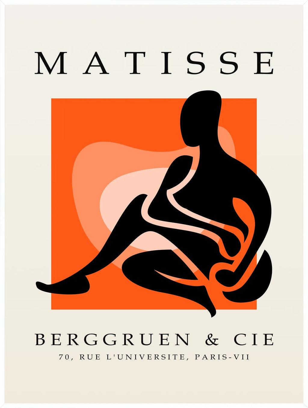 Affiche Figure Noire sur Orange Papiers Decoupes — Henri Matisse — encadrement blanc