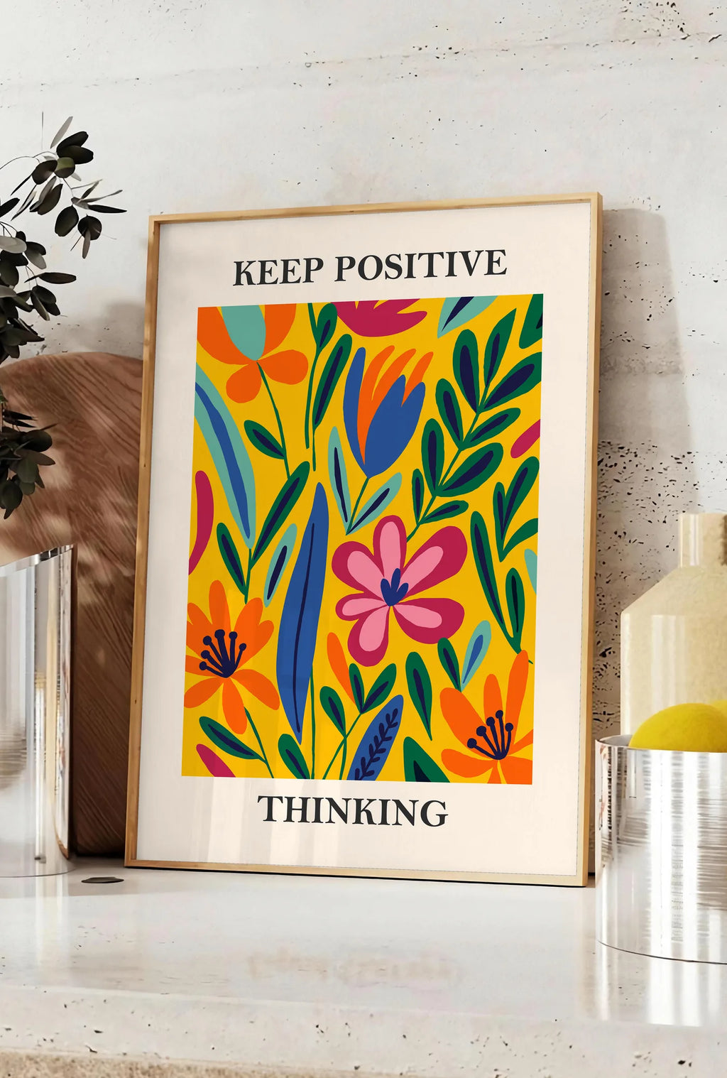 Affiche Fleurs Keep Positive Thinking Florale — Henri Matisse — mise en situation dans une cuisine