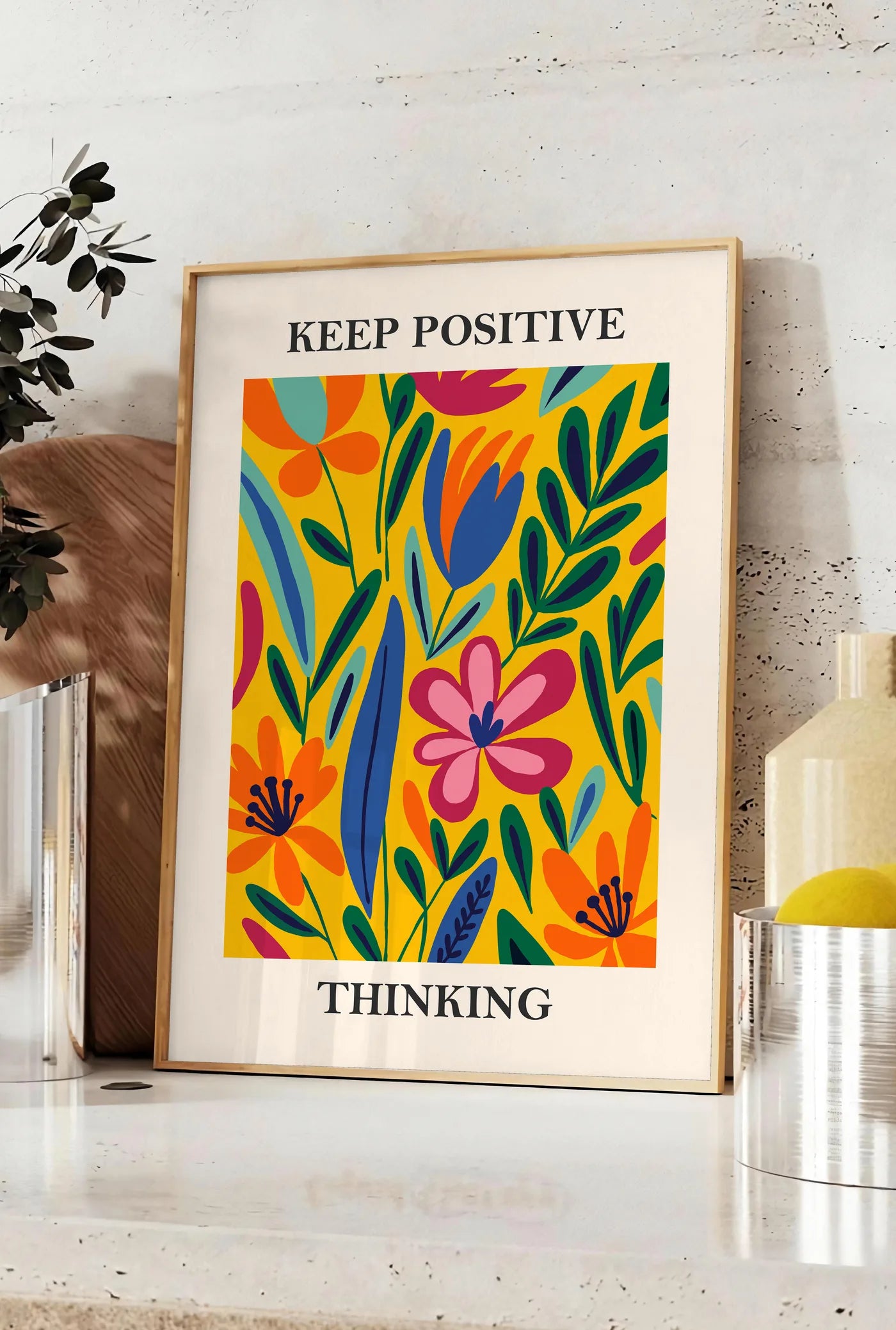 Affiche Fleurs Keep Positive Thinking Florale — Henri Matisse — mise en situation dans une cuisine