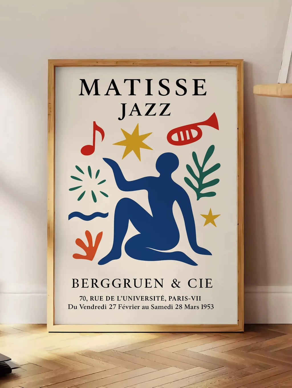 Affiche Jazz Figure Bleue Papiers Decoupes — Henri Matisse — mise en situation dans un intérieur lumineux