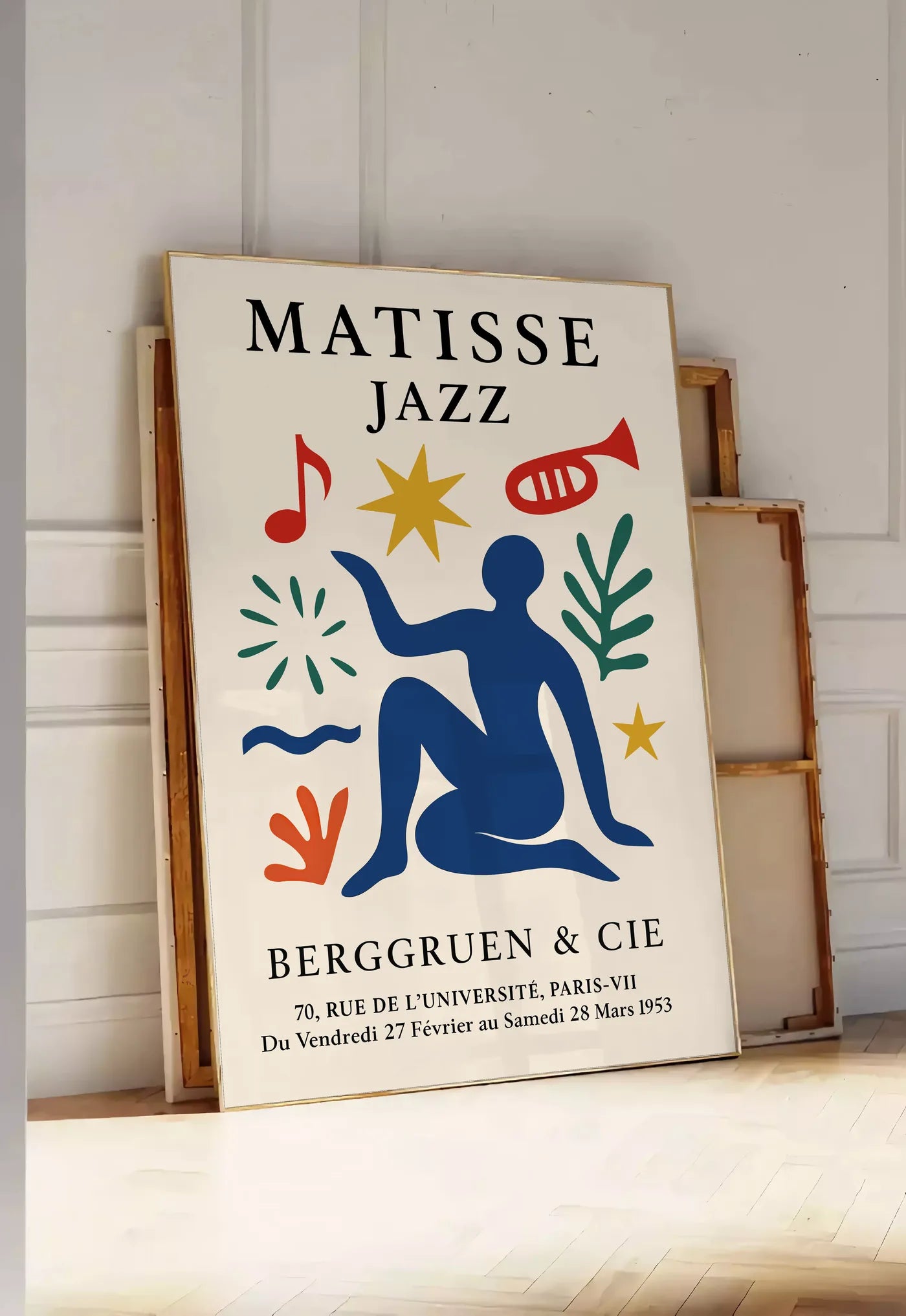 Affiche Jazz Figure Bleue Papiers Decoupes — Henri Matisse — mise en situation dans une entrée