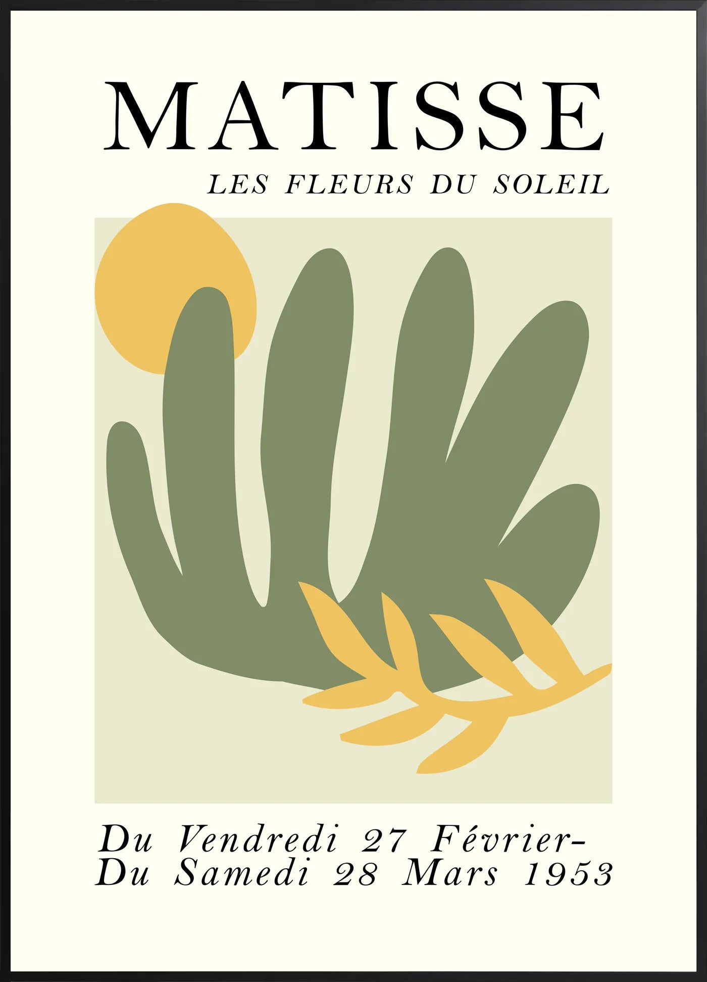 Affiche Les Fleurs du Soleil Papiers Decoupes — Henri Matisse — encadrement noir