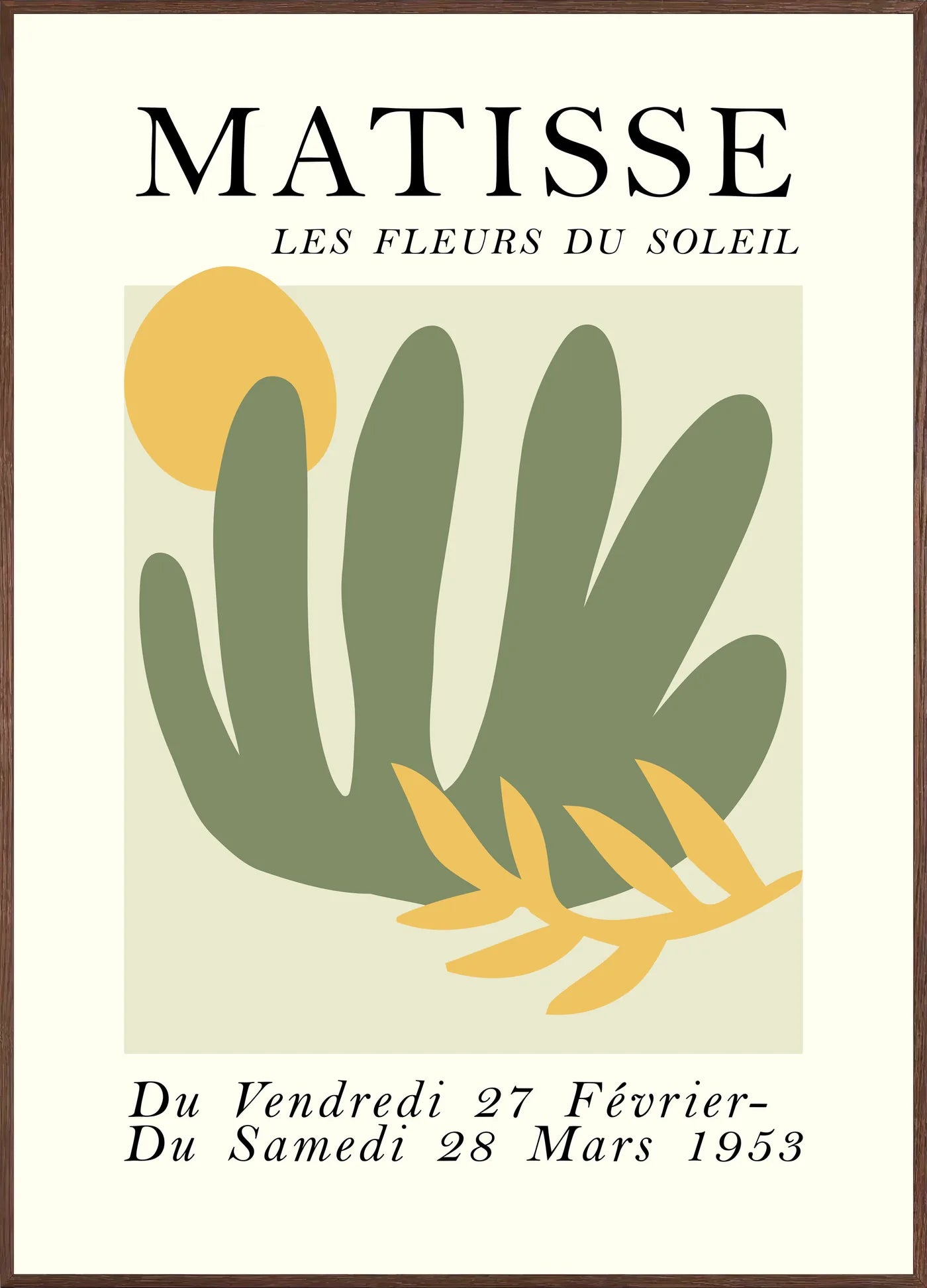 Affiche Les Fleurs du Soleil Papiers Decoupes — Henri Matisse — encadrement chêne