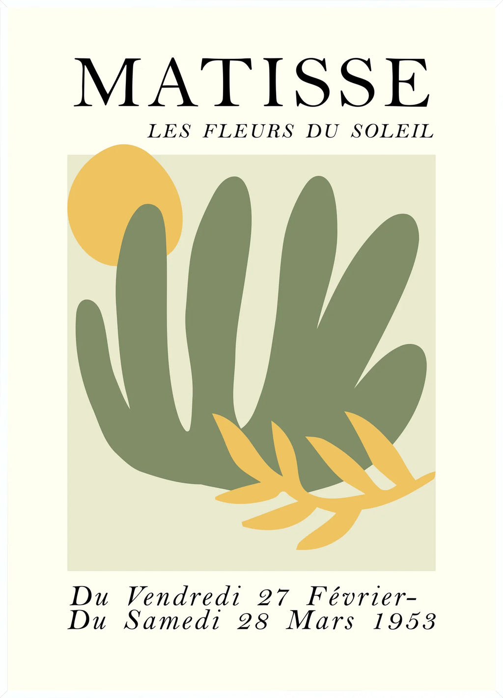 Affiche Les Fleurs du Soleil Papiers Decoupes — Henri Matisse — encadrement blanc