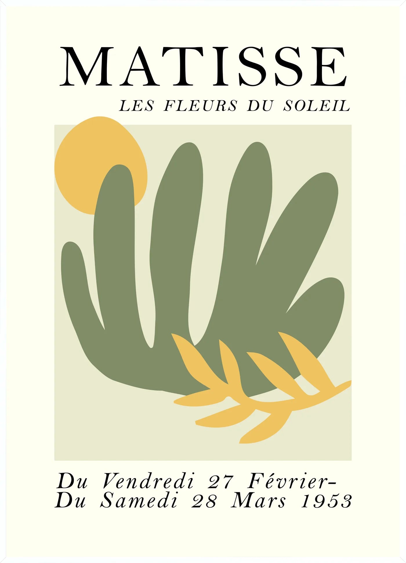 Affiche Les Fleurs du Soleil Papiers Decoupes — Henri Matisse — encadrement blanc