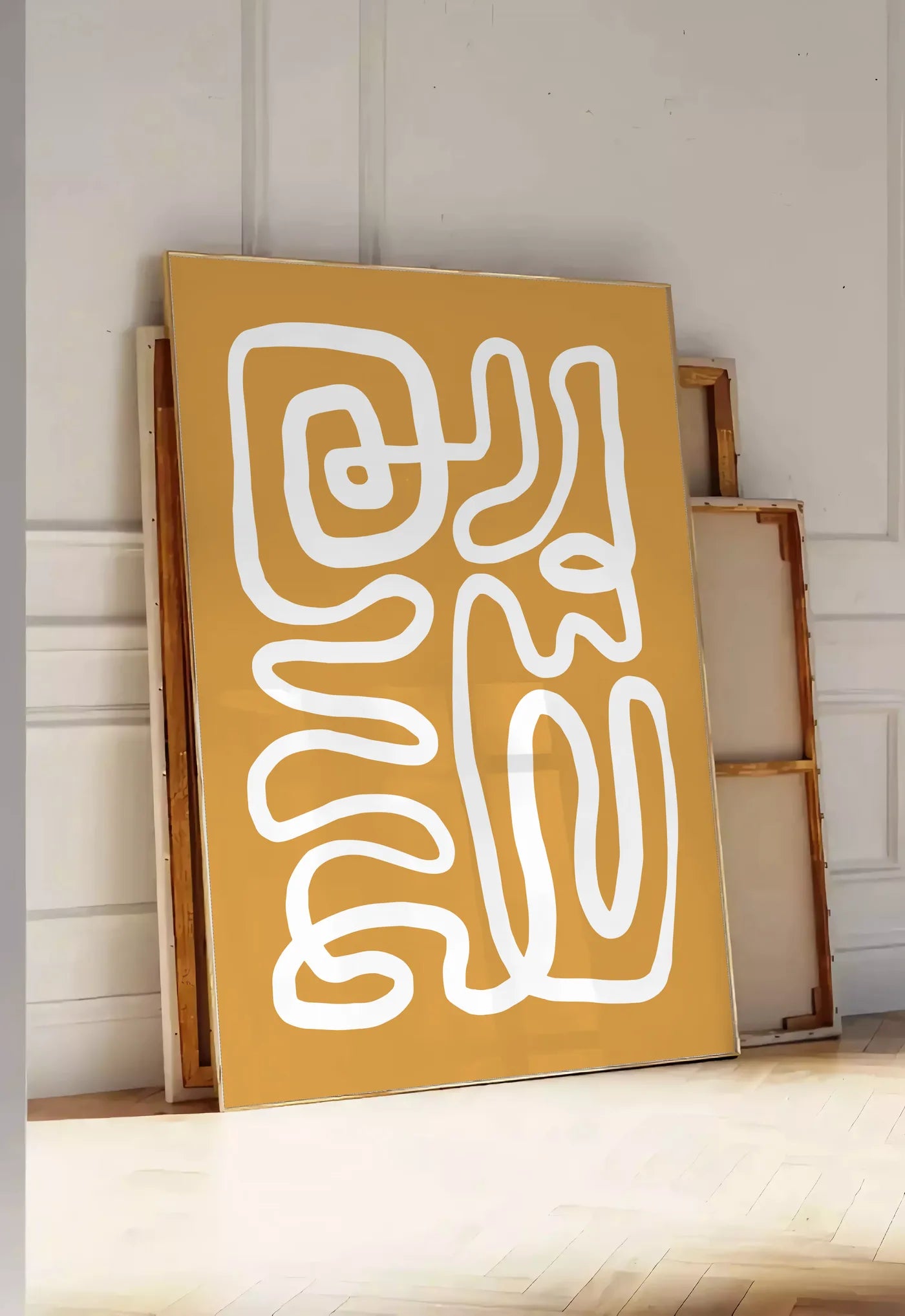 Affiche Ligne Continue Ocre Abstraite — Henri Matisse — mise en situation dans une entrée