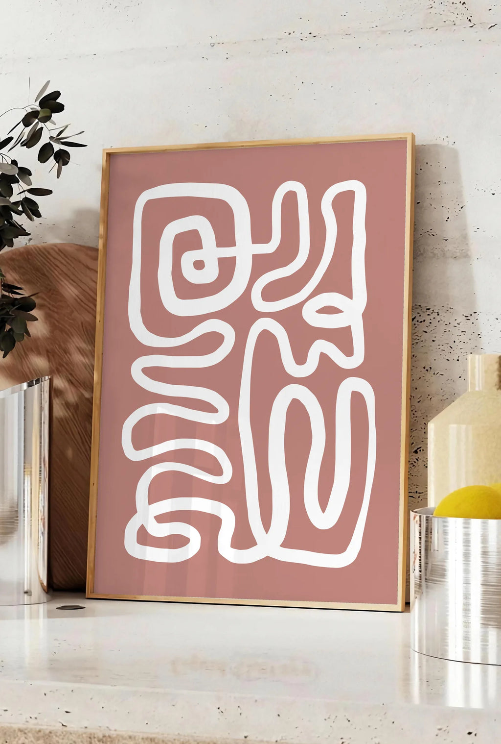 Affiche Ligne Continue Terracotta Abstraite — Henri Matisse — mise en situation dans une cuisine