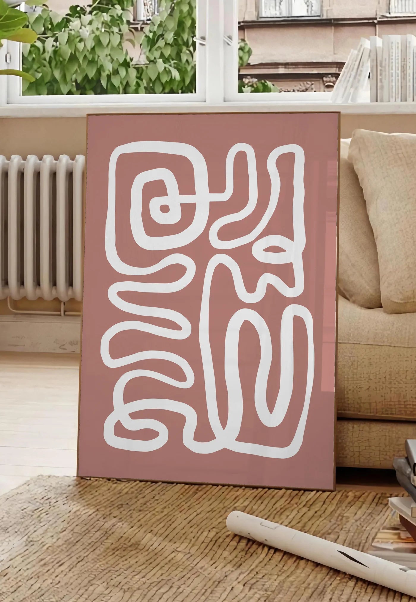 Affiche Ligne Continue Terracotta Abstraite — Henri Matisse — mise en situation dans un salon